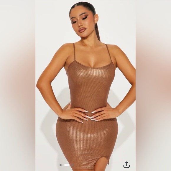 Dresses & Skirts - Fashion Nova Metallic Bronze Ribbed Mini Dress L/XL New